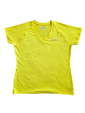 Under Armour Large Yellow HeatGear Running Activewear V Neck Top